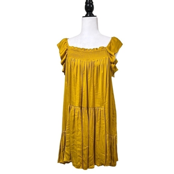 Free People Want Your Love Absinthe in Gold Yellow Mini Ruffle Tie Back Dress - Picture 3 of 10